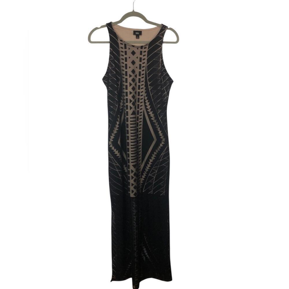 Mossimo Black and Beige Geometric Maxi Dress Side Slits Sleeveless Pullover